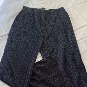 Metallic Stripe Wide-Leg Pants - Black with Iridescent Threads